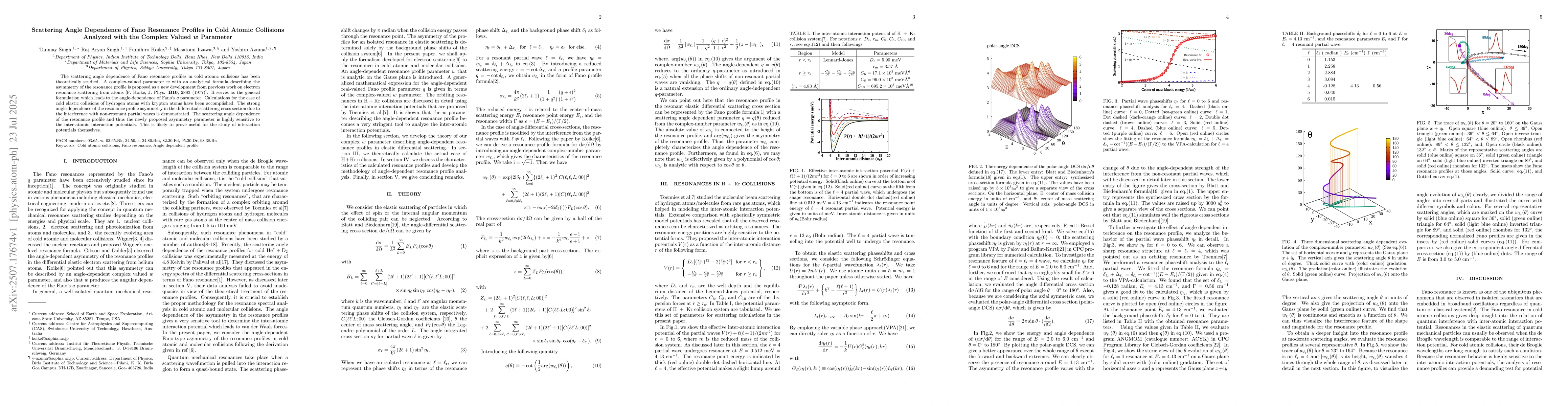 Thumbnail for Scattering Angle Dependence of Fano Resonance Profiles in Cold Atomic
  Collisions Analyzed with the Complex Valued $w$ Parameter