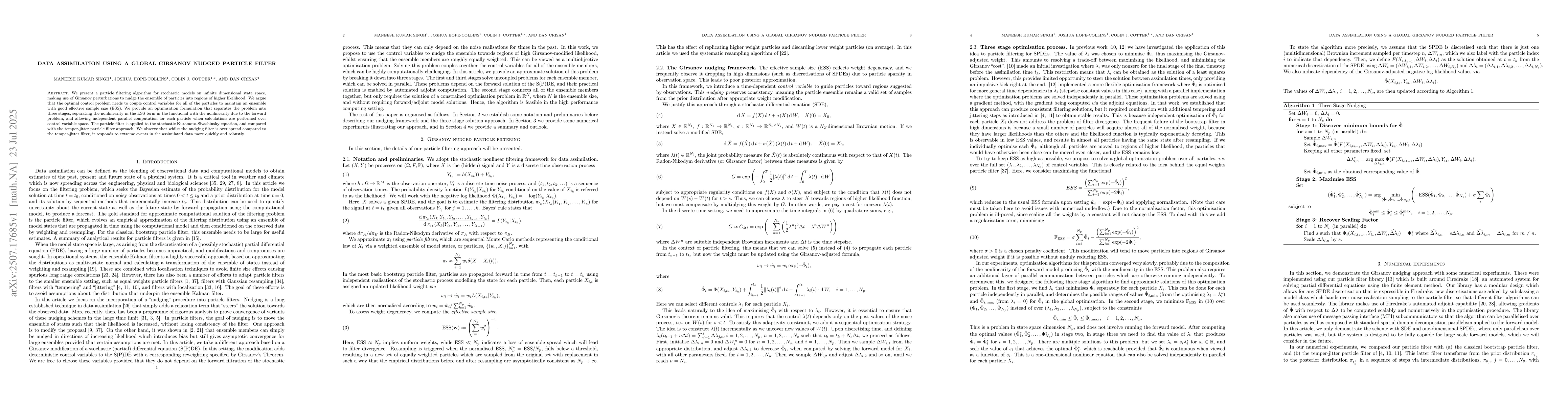 Thumbnail for Data assimilation using a global Girsanov nudged particle filter