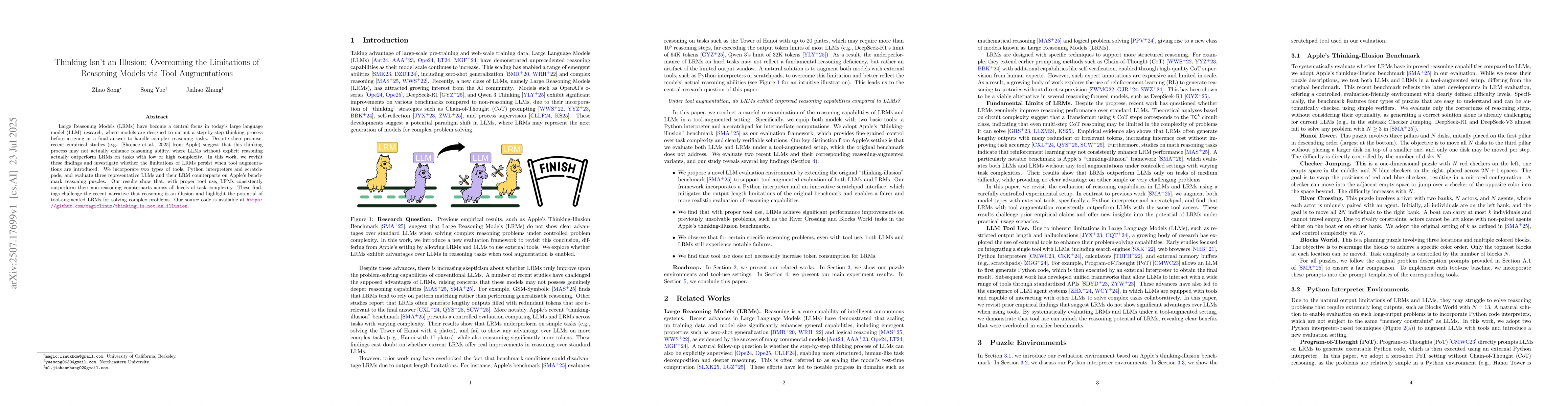 Thumbnail for Thinking Isn't an Illusion: Overcoming the Limitations of Reasoning
  Models via Tool Augmentations