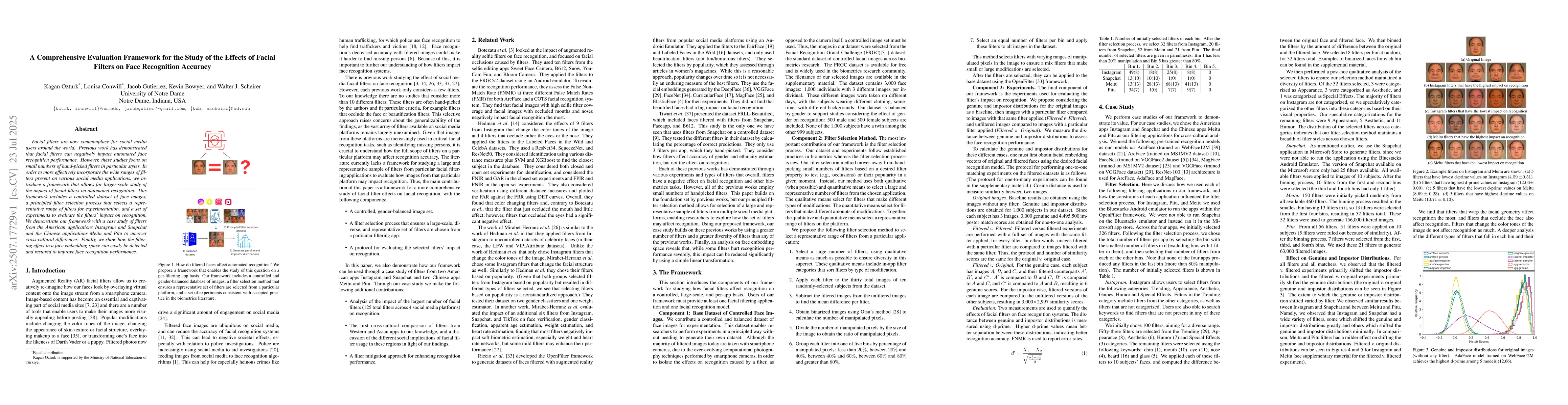 Thumbnail for A Comprehensive Evaluation Framework for the Study of the Effects of
  Facial Filters on Face Recognition Accuracy