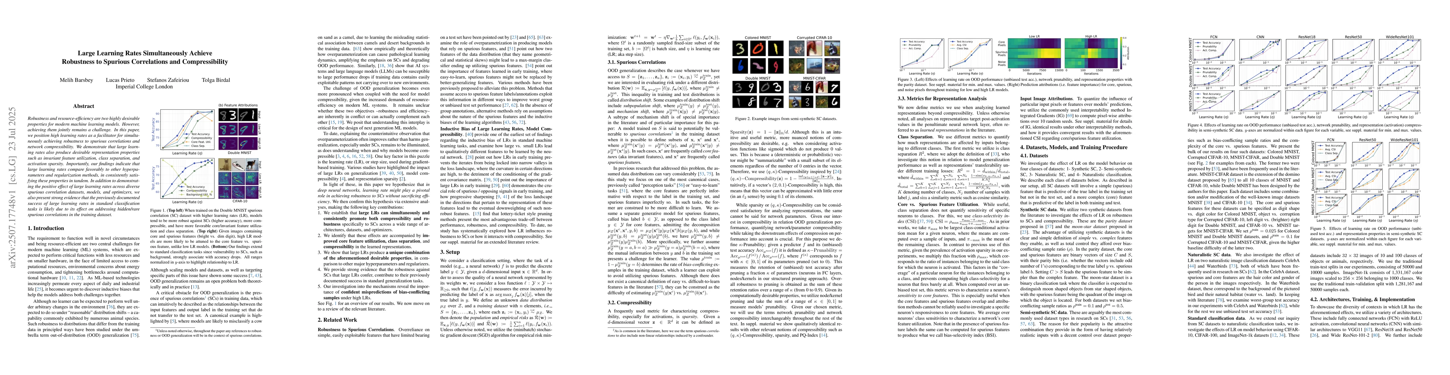 Thumbnail for Large Learning Rates Simultaneously Achieve Robustness to Spurious
  Correlations and Compressibility