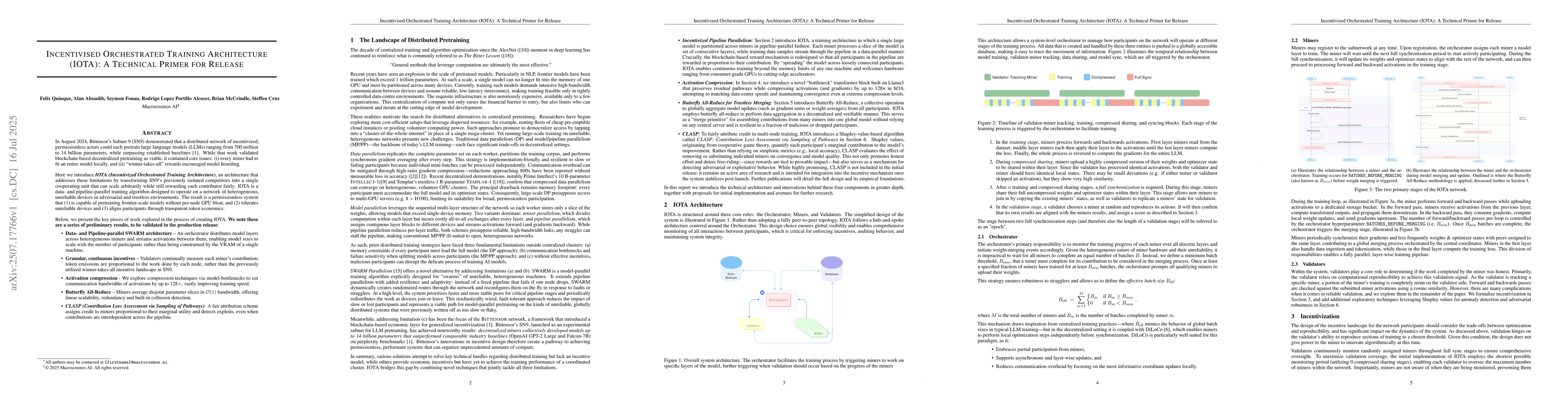Thumbnail for Incentivised Orchestrated Training Architecture (IOTA): A Technical
  Primer for Release