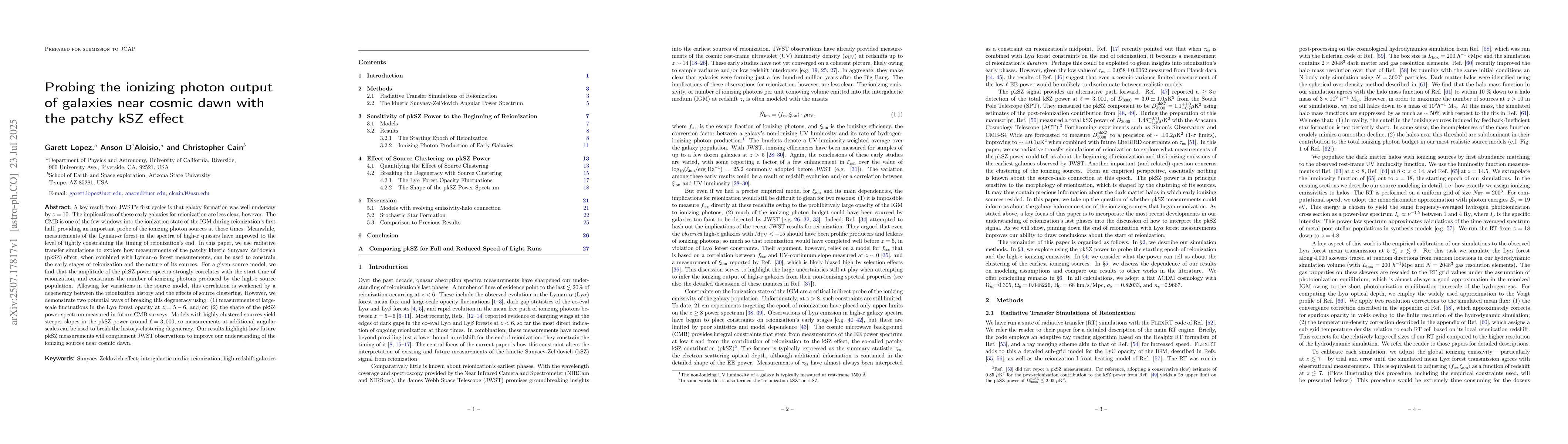 Thumbnail for Probing the ionizing photon output of galaxies near cosmic dawn with the
  patchy kSZ effect