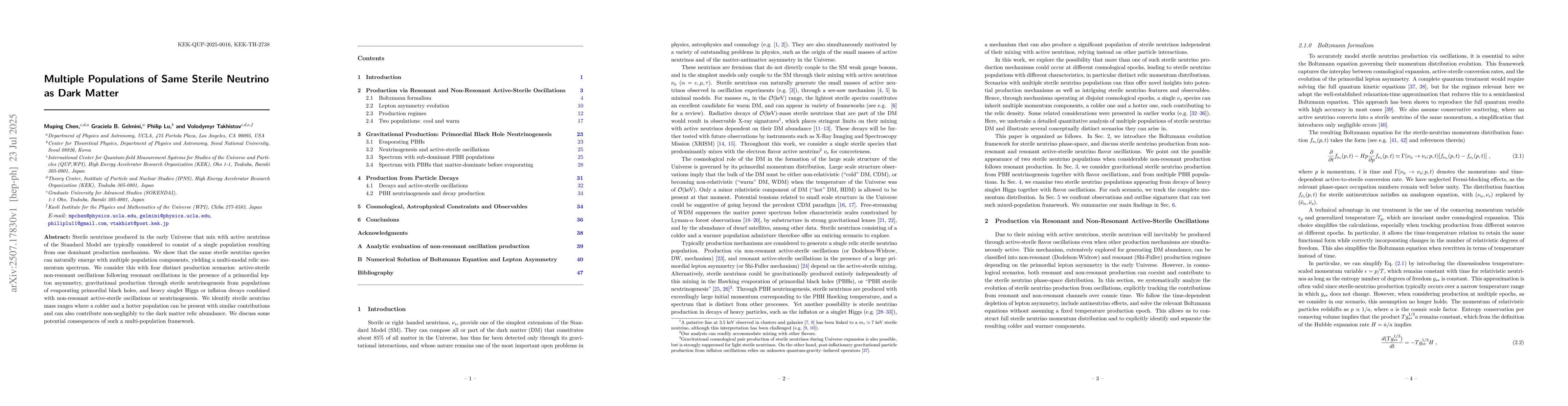 Thumbnail for Multiple Populations of Same Sterile Neutrino as Dark Matter