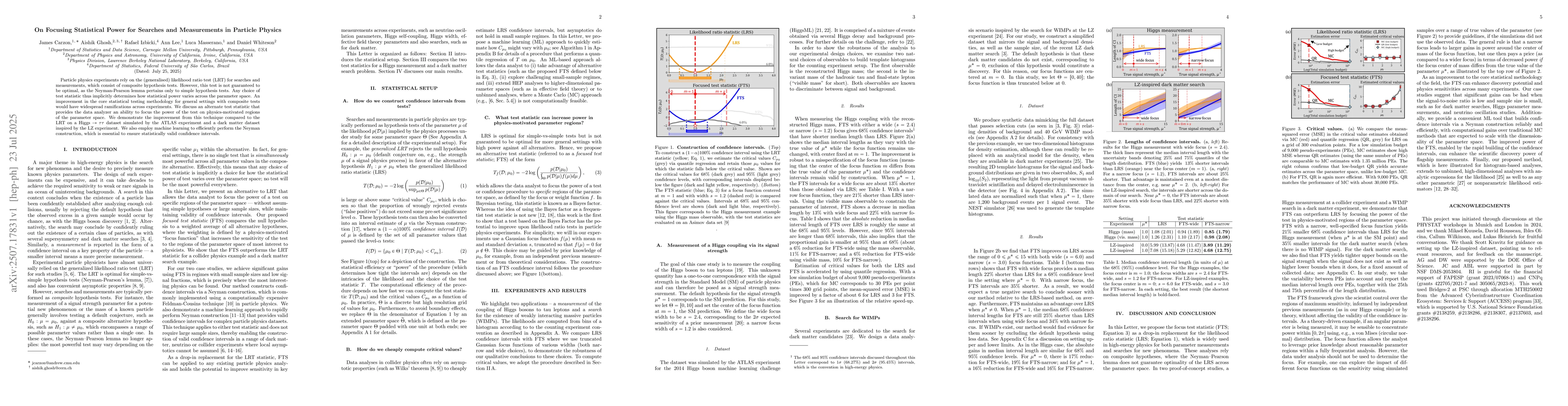 Thumbnail for On Focusing Statistical Power for Searches and Measurements in Particle
  Physics