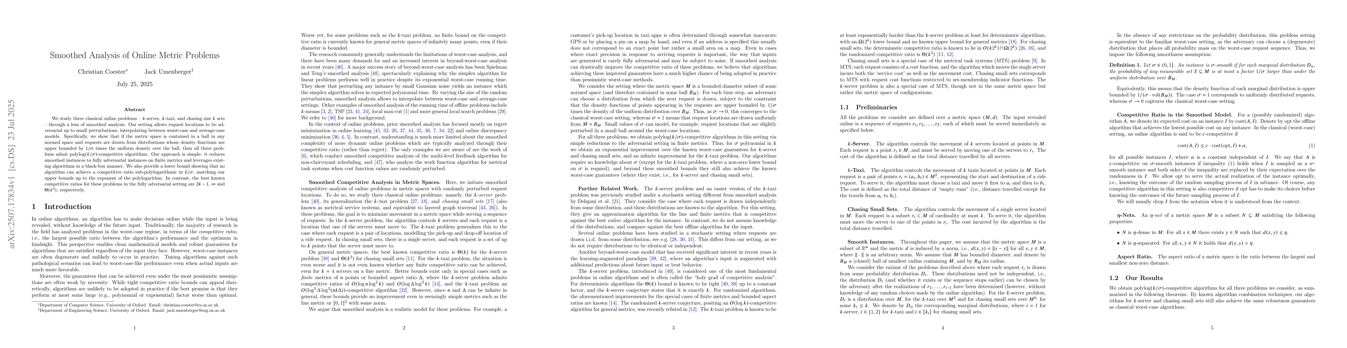 Thumbnail for Smoothed Analysis of Online Metric Problems