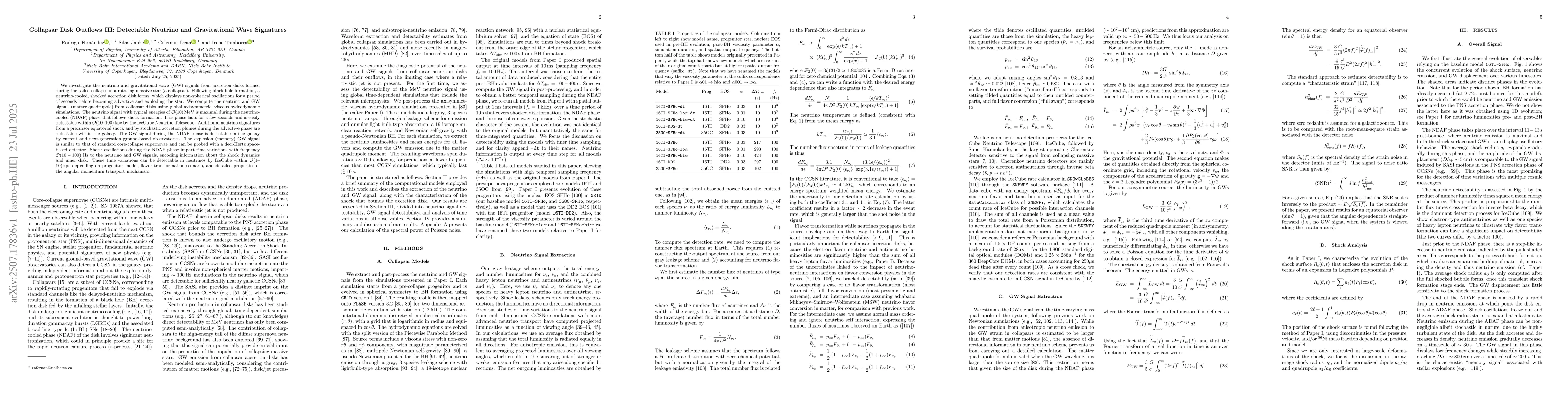 Thumbnail for Collapsar Disk Outflows III: Detectable Neutrino and Gravitational Wave
  Signatures