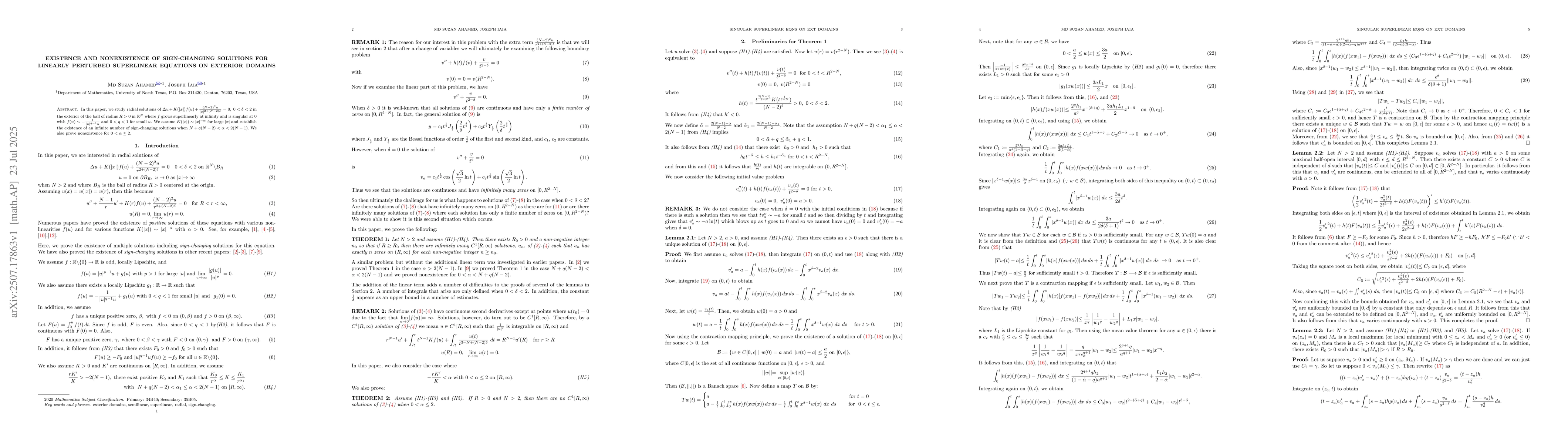 Thumbnail for Existence and nonexistence of sign-changing solutions for linearly
  perturbed superlinear equations on exterior domains