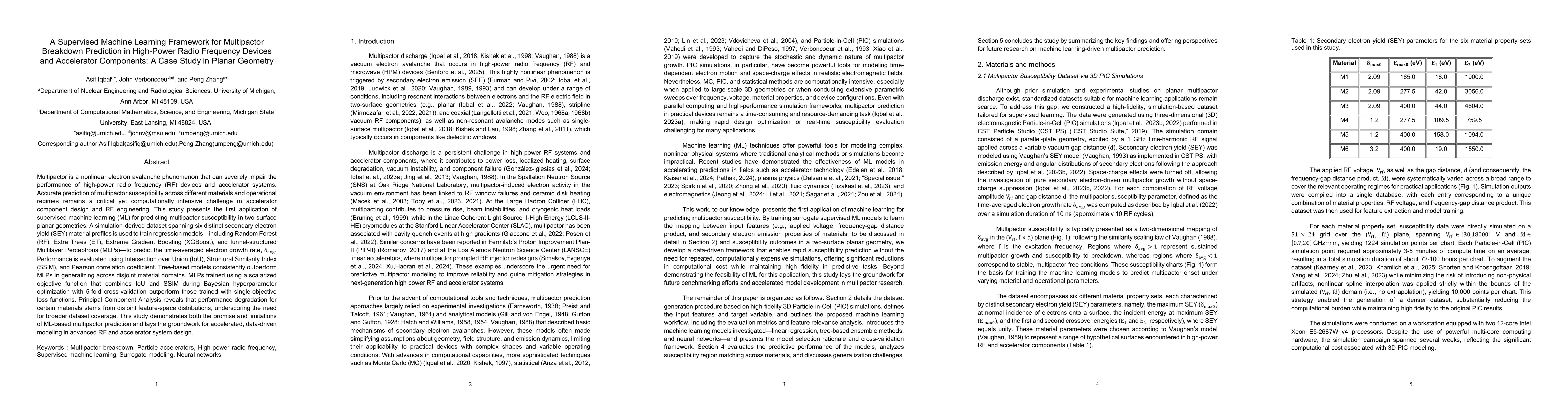 Thumbnail for A Supervised Machine Learning Framework for Multipactor Breakdown
  Prediction in High-Power Radio Frequency Devices and Accelerator Components:
  A Case Study in Planar Geometry