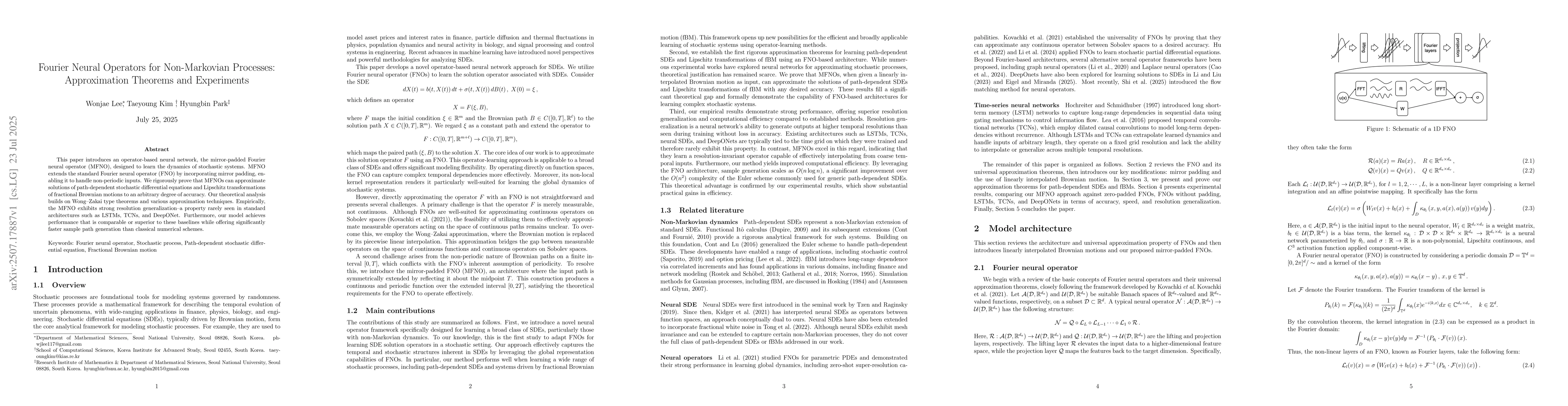 Thumbnail for Fourier Neural Operators for Non-Markovian Processes:Approximation
  Theorems and Experiments