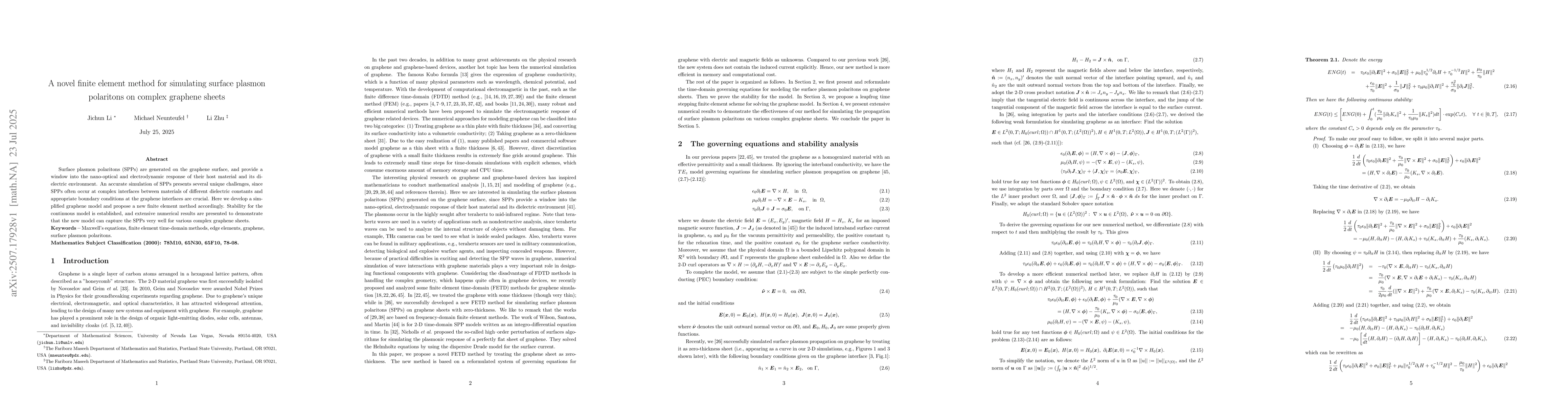 Thumbnail for A novel finite element method for simulating surface plasmon polaritons
  on complex graphene sheets