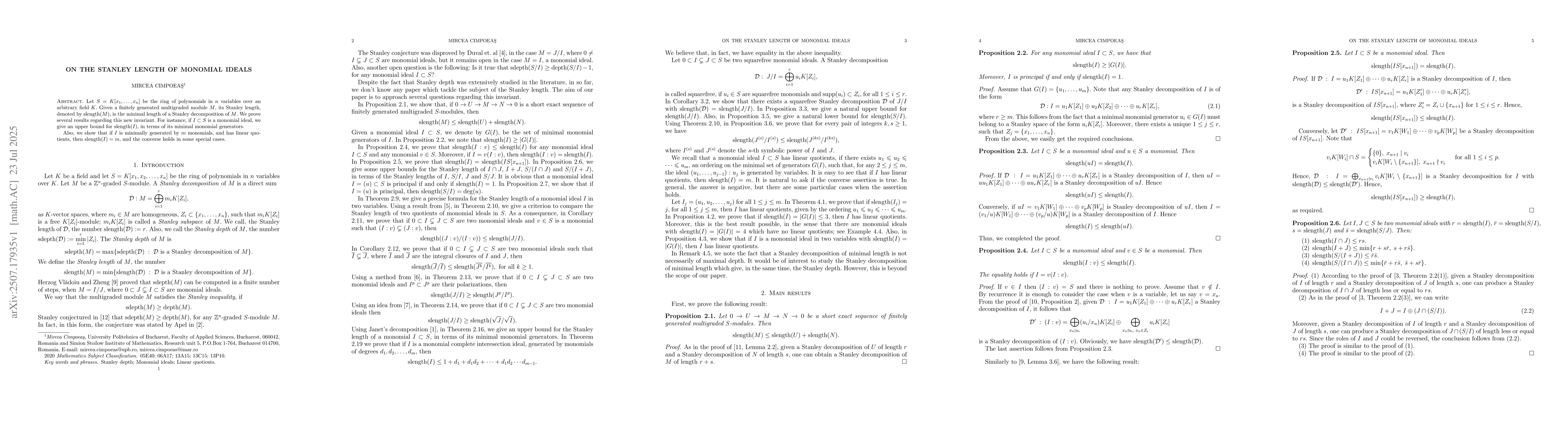 Thumbnail for On the Stanley length of monomial ideals