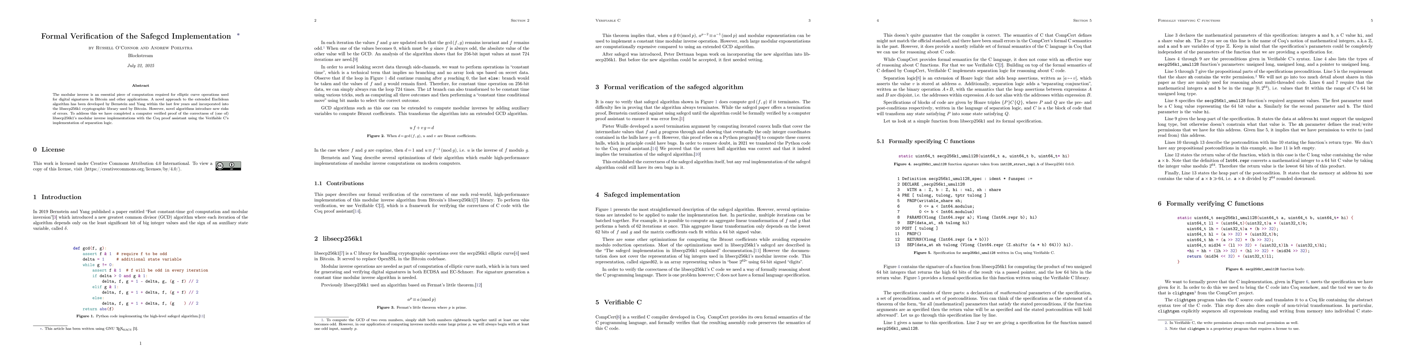 Thumbnail for Formal Verification of the Safegcd Implementation