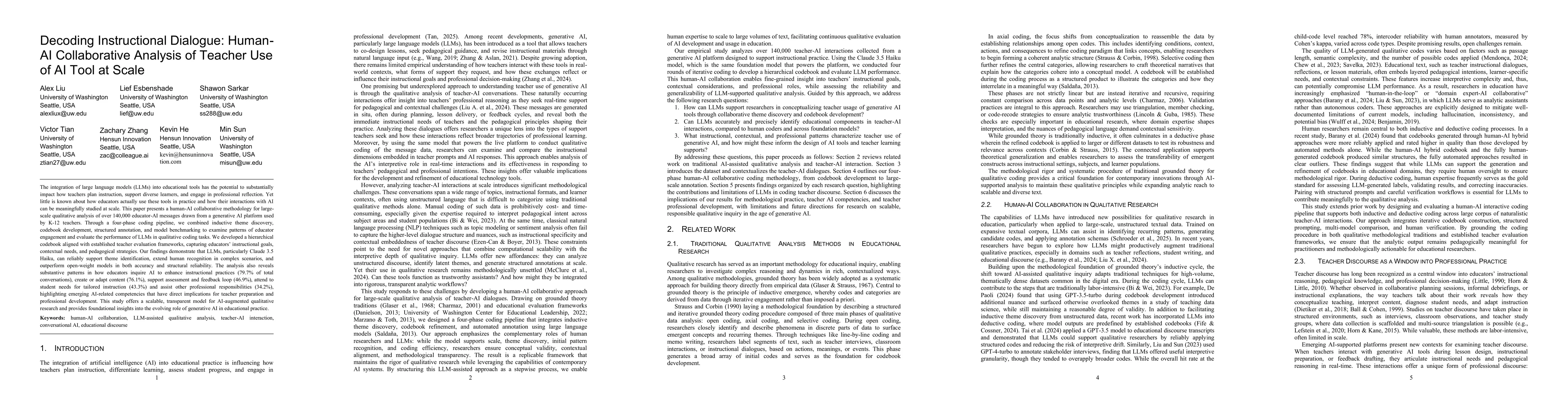 Thumbnail for Decoding Instructional Dialogue: Human-AI Collaborative Analysis of
  Teacher Use of AI Tool at Scale