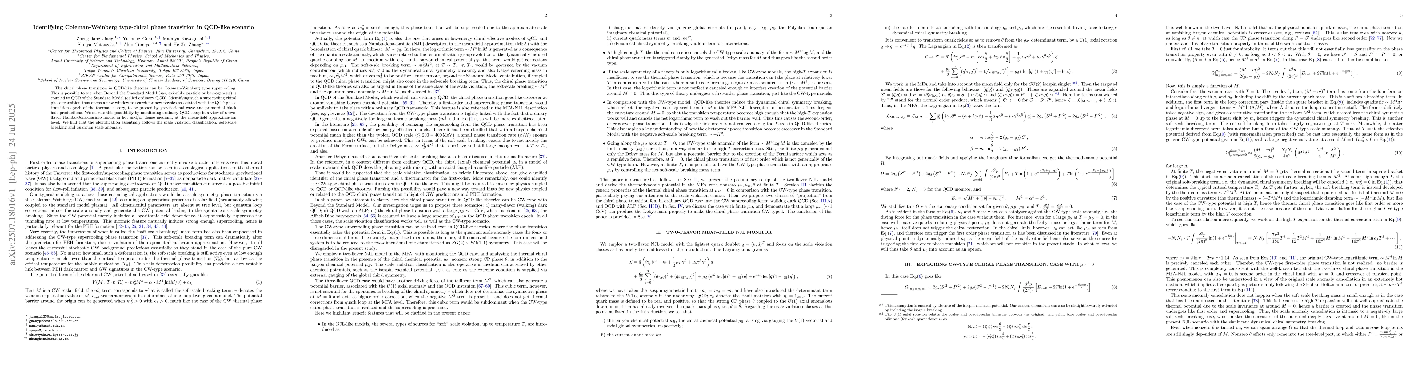 Thumbnail for Identifying Coleman-Weinberg type-chiral phase transition in QCD-like
  scenario