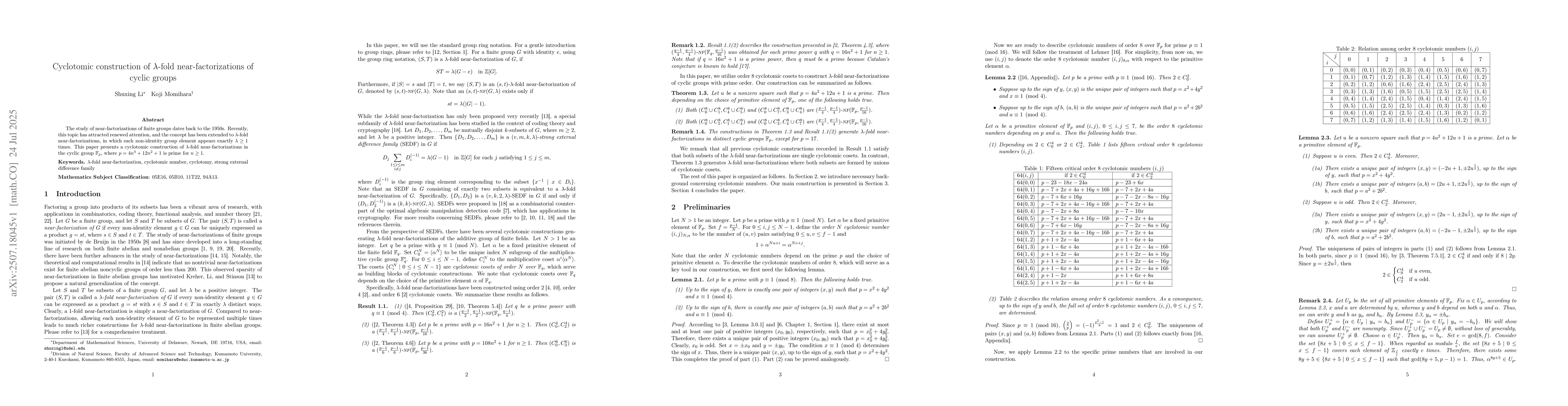 Thumbnail for Cyclotomic construction of $Îť$-fold near-factorizations of cyclic
  groups