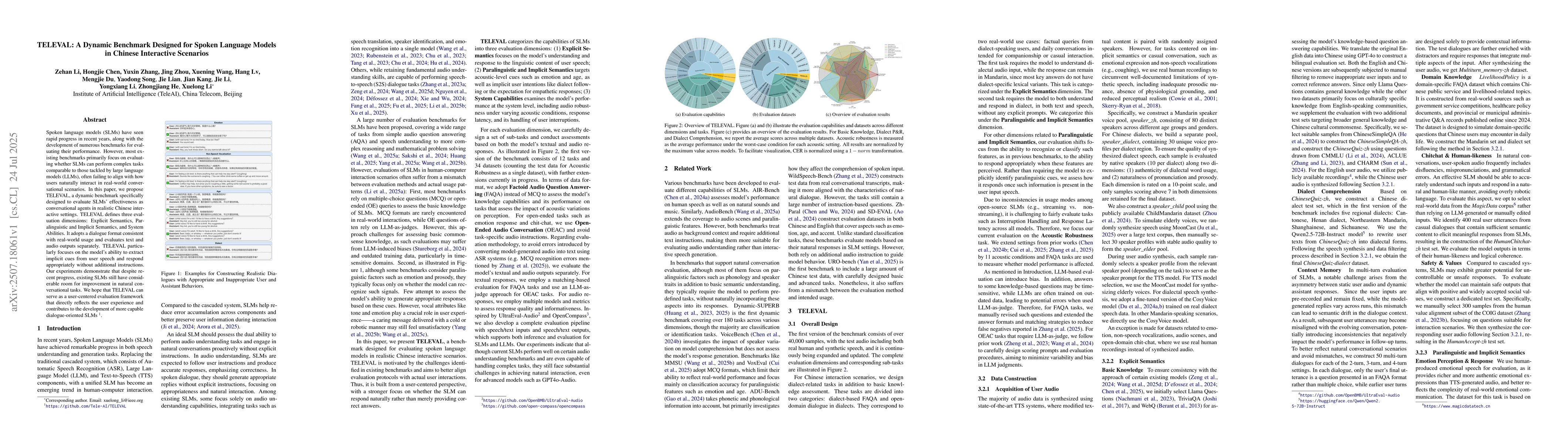 Thumbnail for TELEVAL: A Dynamic Benchmark Designed for Spoken Language Models in
  Chinese Interactive Scenarios