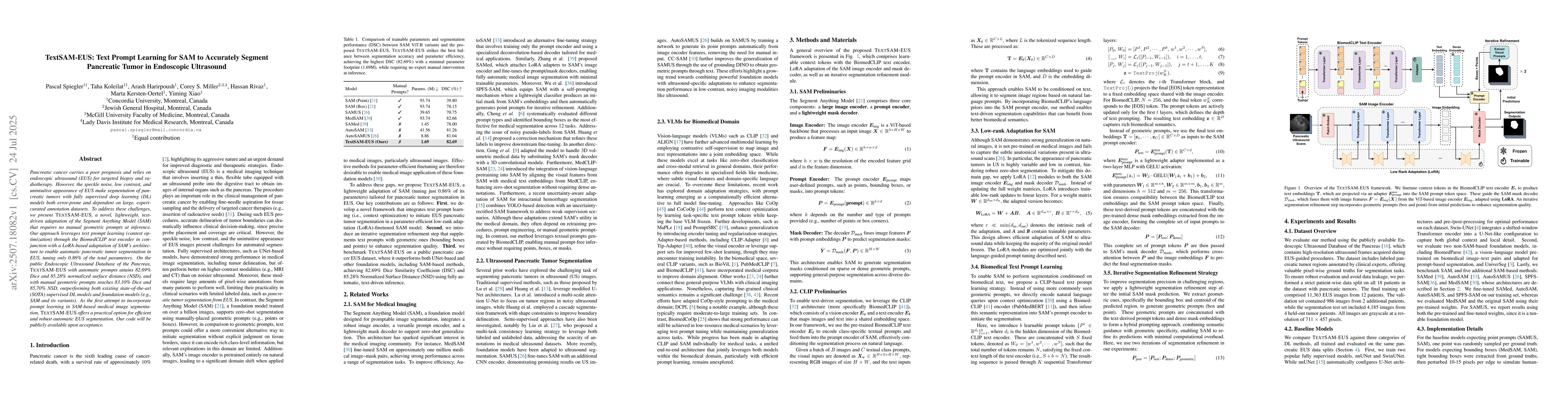 Thumbnail for TextSAM-EUS: Text Prompt Learning for SAM to Accurately Segment
  Pancreatic Tumor in Endoscopic Ultrasound