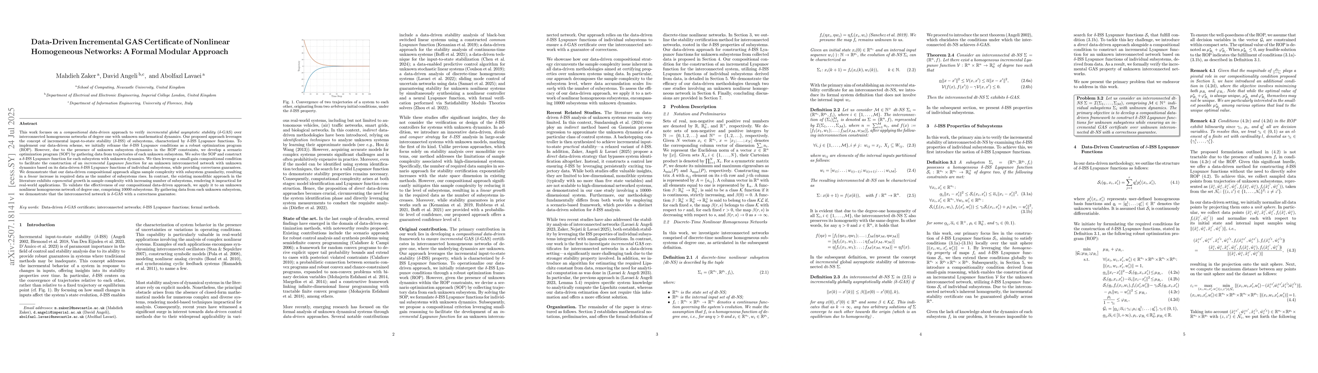 Thumbnail for Data-Driven Incremental GAS Certificate of Nonlinear Homogeneous
  Networks: A Formal Modular Approach