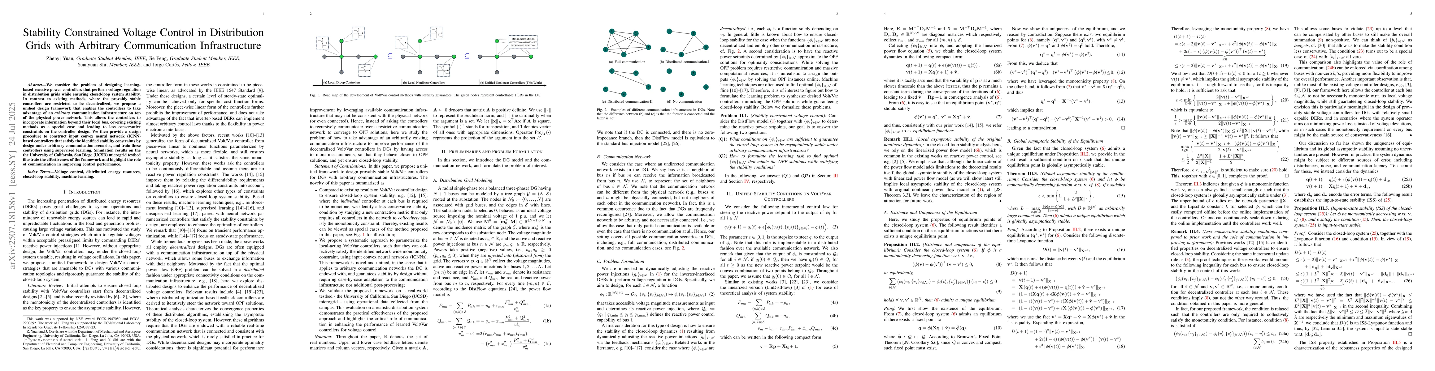 Thumbnail for Stability Constrained Voltage Control in Distribution Grids with
  Arbitrary Communication Infrastructure