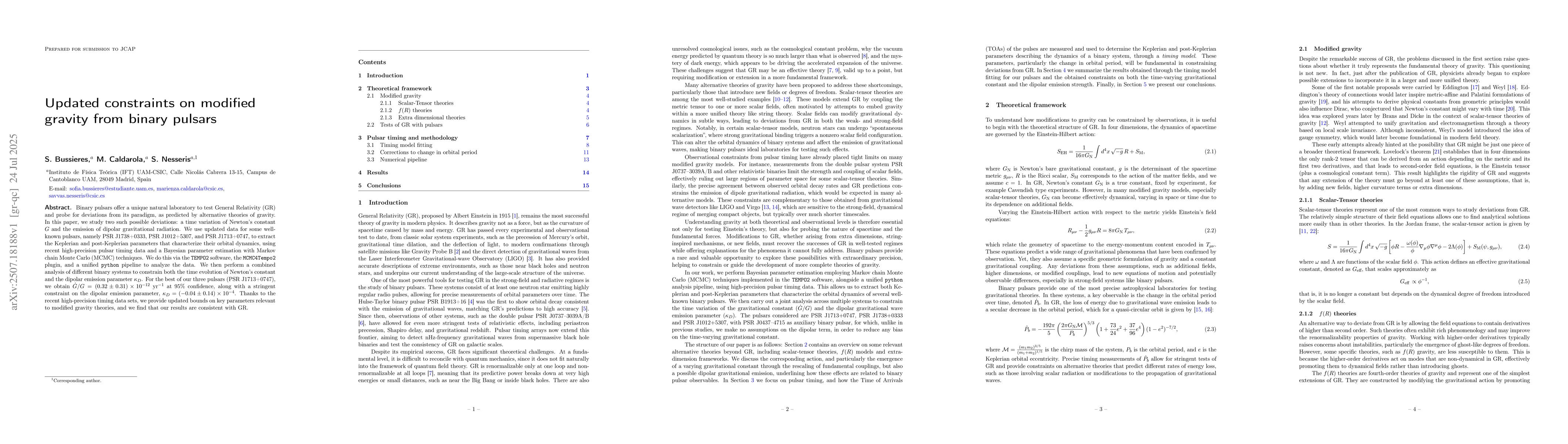 Thumbnail for Updated constraints on modified gravity from binary pulsars