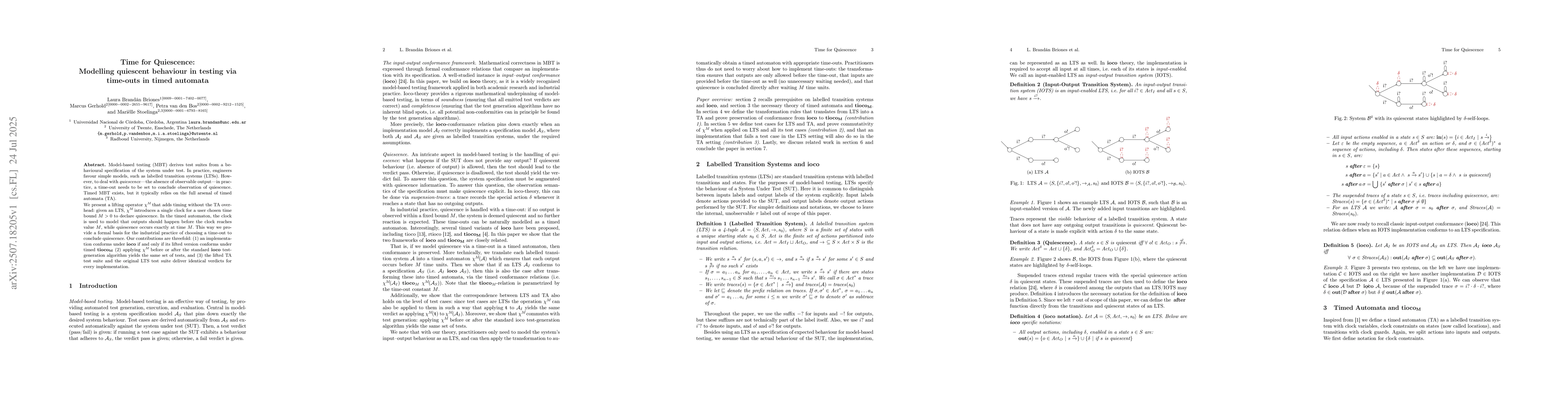 Thumbnail for Time for Quiescence: Modelling quiescent behaviour in testing via
  time-outs in timed automata