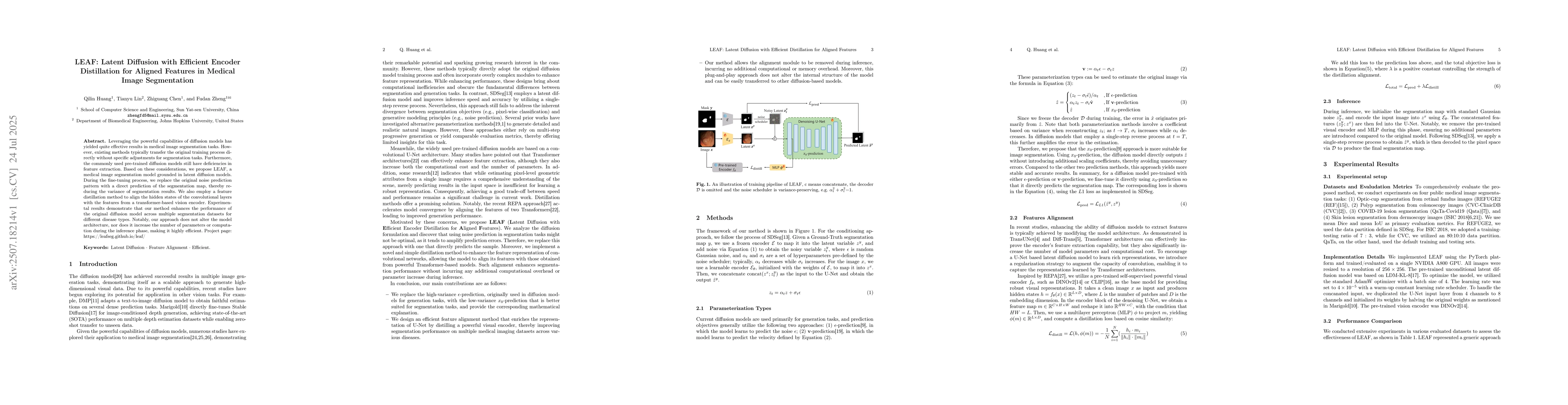 Thumbnail for LEAF: Latent Diffusion with Efficient Encoder Distillation for Aligned
  Features in Medical Image Segmentation