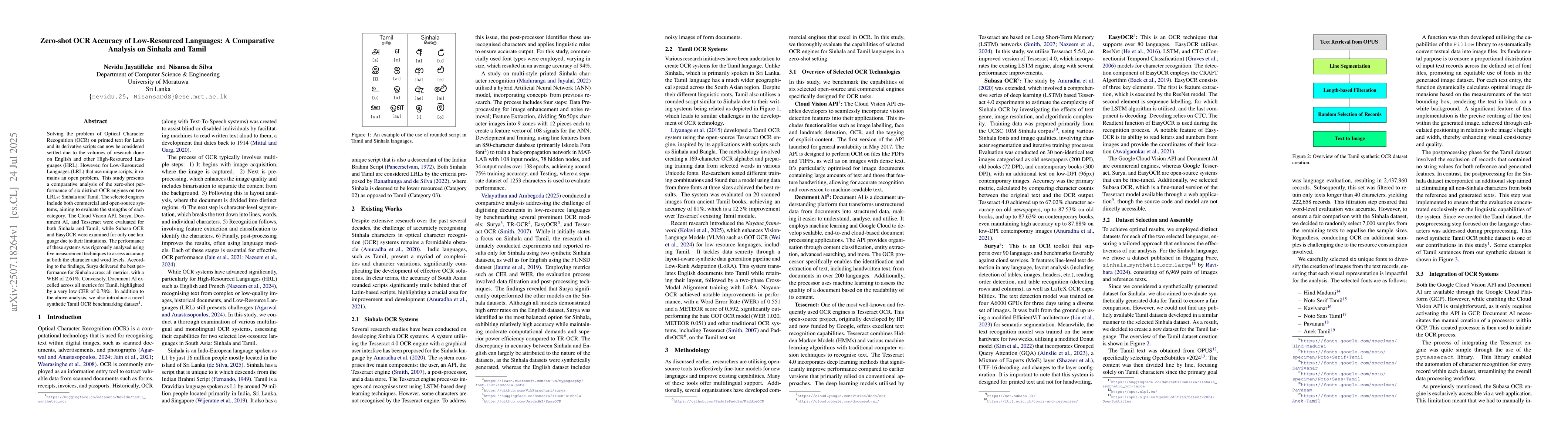 Thumbnail for Zero-shot OCR Accuracy of Low-Resourced Languages: A Comparative
  Analysis on Sinhala and Tamil