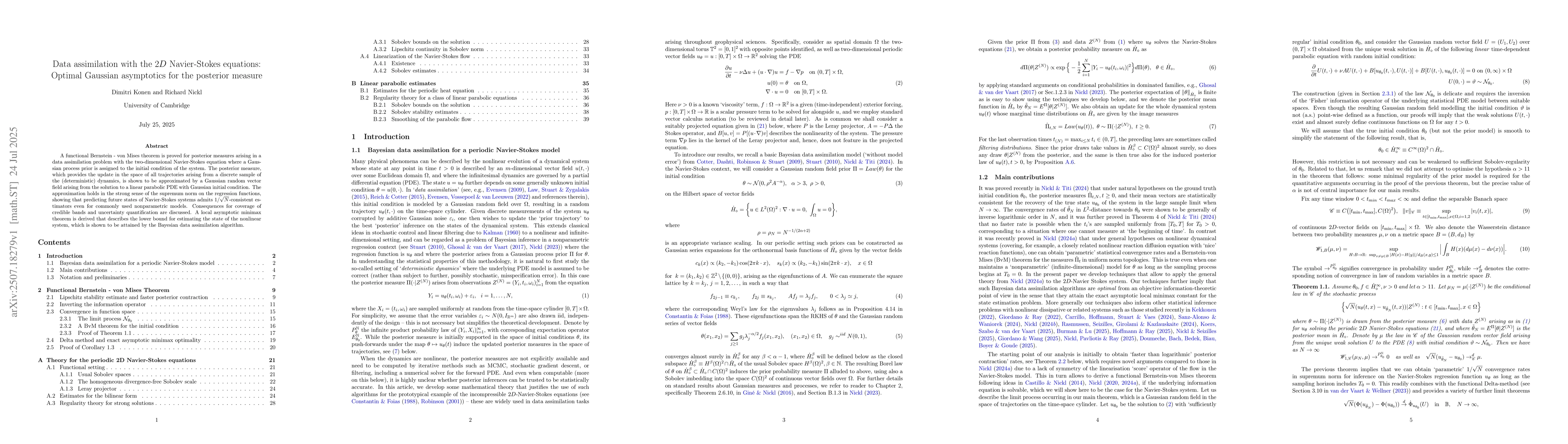 Thumbnail for Data assimilation with the 2D Navier-Stokes equations: Optimal Gaussian
  asymptotics for the posterior measure