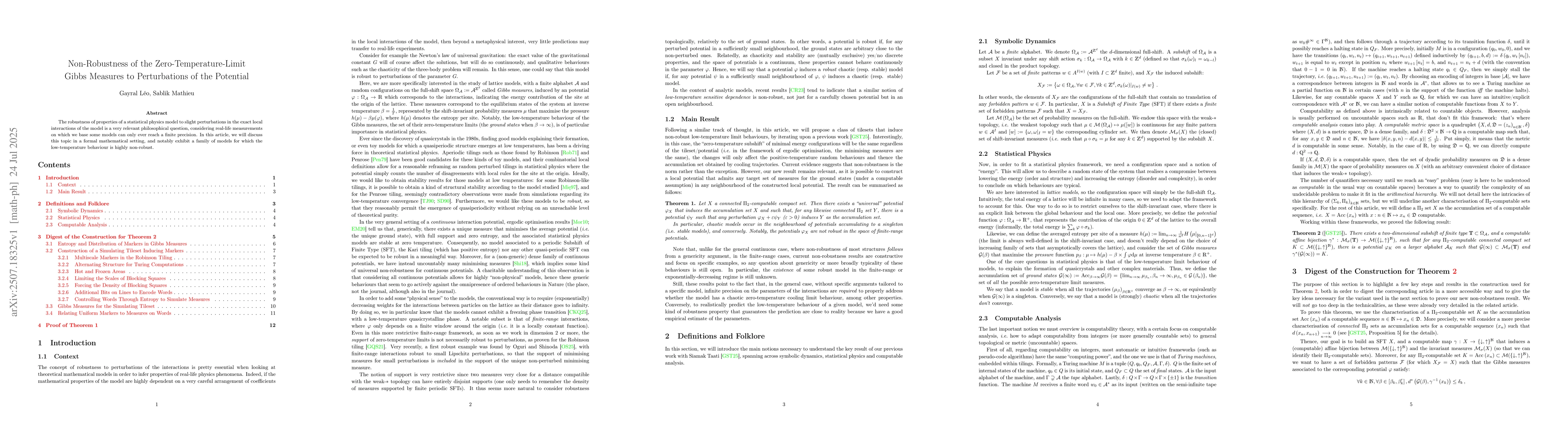 Thumbnail for Non-Robustness of the Zero-Temperature-Limit Gibbs Measures to
  Perturbations of the Potential
