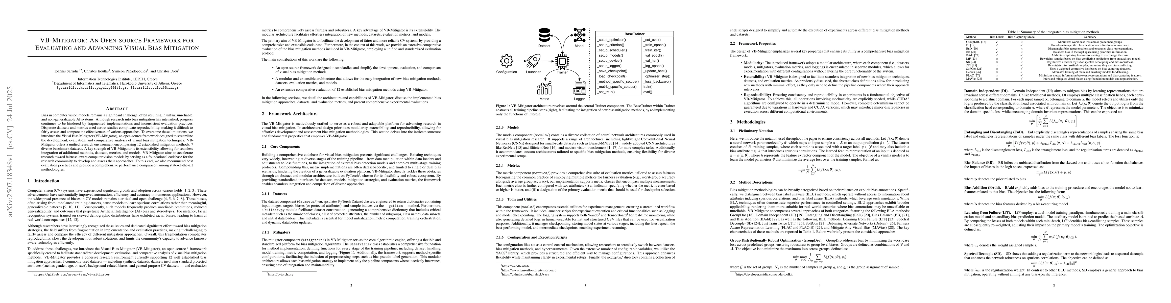 Thumbnail for VB-Mitigator: An Open-source Framework for Evaluating and Advancing
  Visual Bias Mitigation