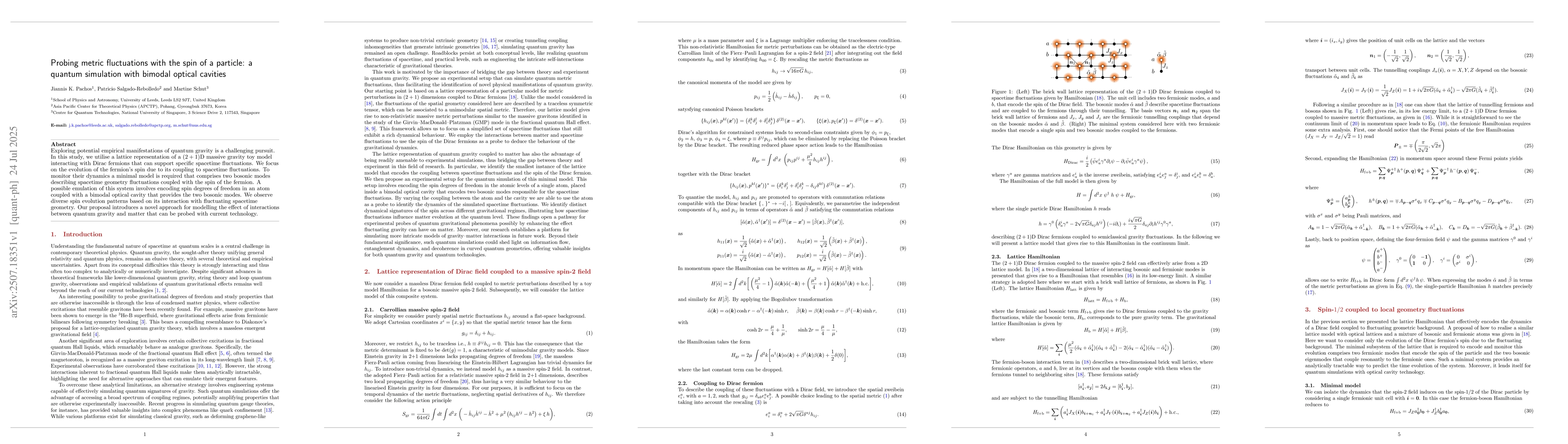 Thumbnail for Probing metric fluctuations with the spin of a particle: a quantum
  simulation with bimodal optical cavities