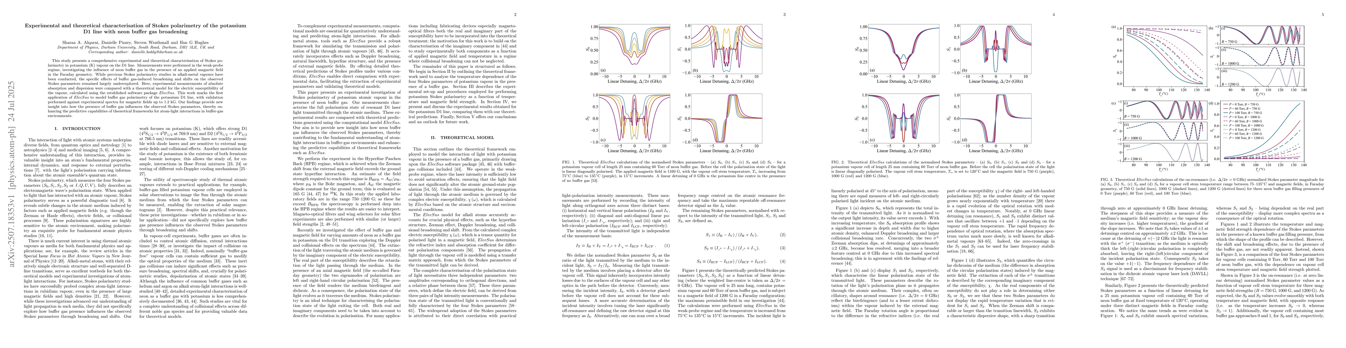 Thumbnail for Experimental and theoretical characterisation of Stokes polarimetry of
  the potassium D1 line with neon buffer gas broadening