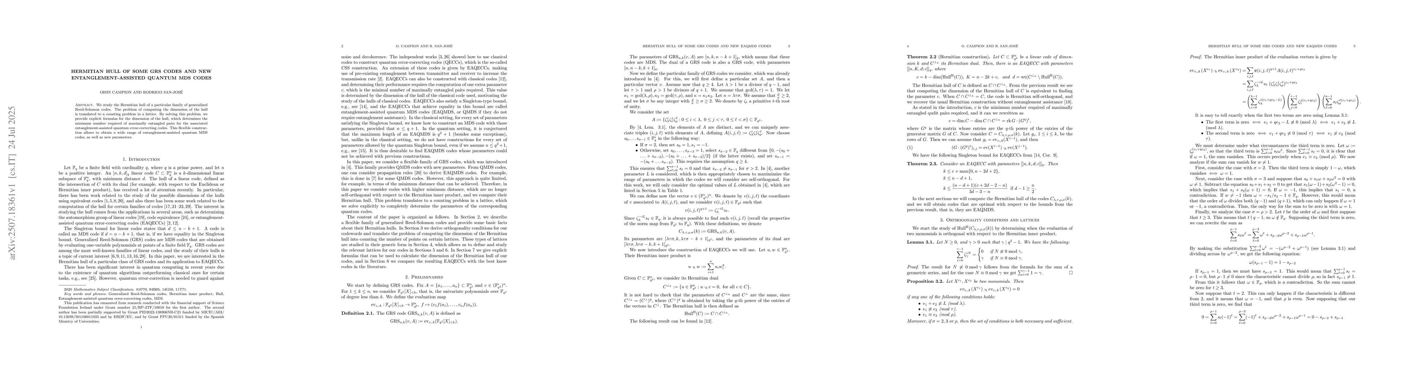 Thumbnail for Hermitian hull of some GRS codes and new EAQMDS codes