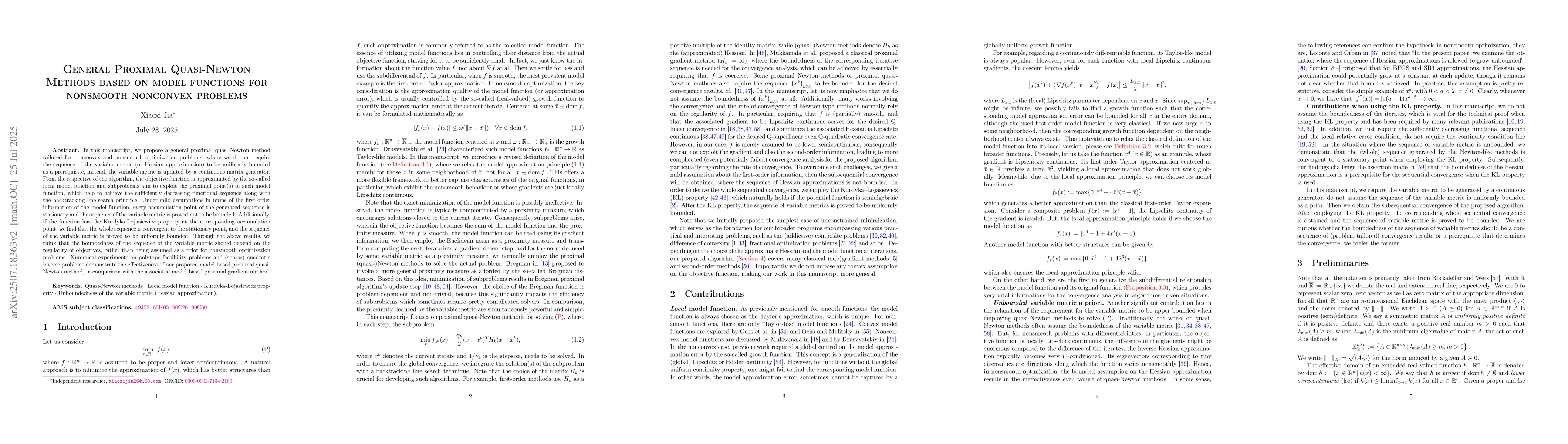 Thumbnail for General Proximal Quasi-Newton Methods based on model functions for
  nonsmooth nonconvex problems