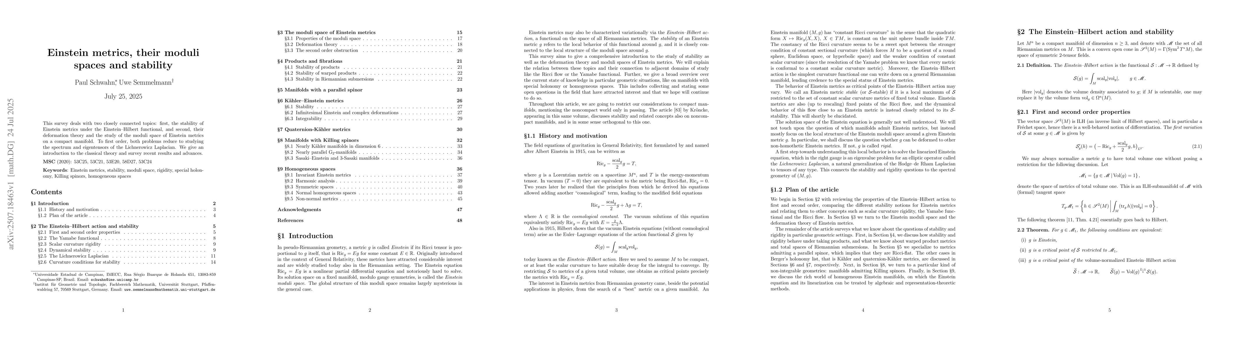 Thumbnail for Einstein metrics, their moduli spaces and stability