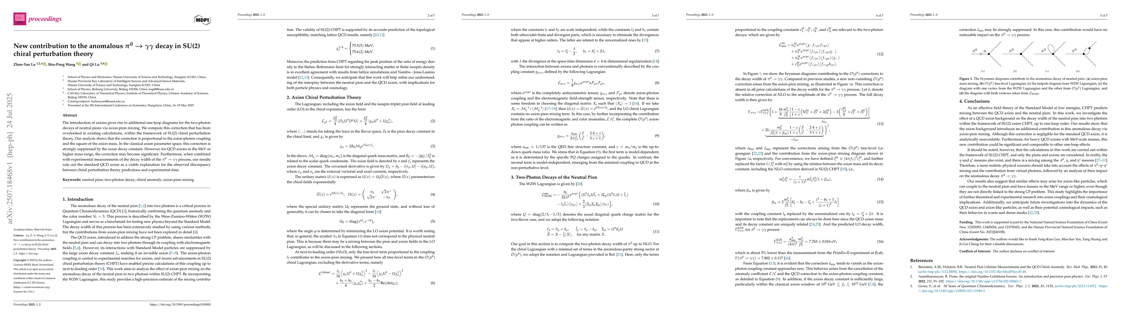 Thumbnail for New contribution to the anomalous $π^0\rightarrowγγ$ decay
  in SU(2) chiral perturbation theory