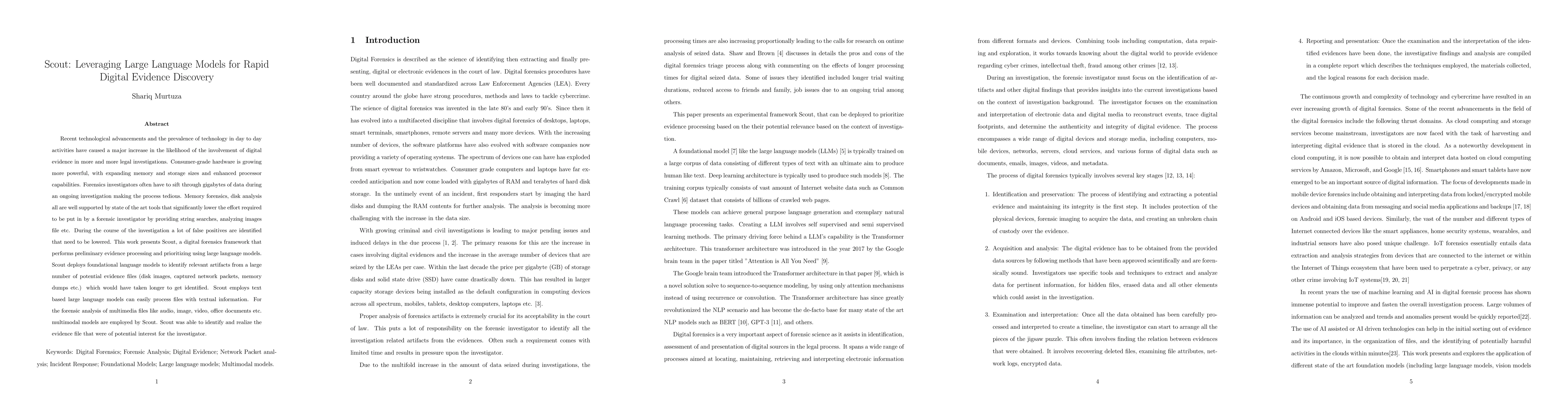 Thumbnail for Scout: Leveraging Large Language Models for Rapid Digital Evidence
  Discovery