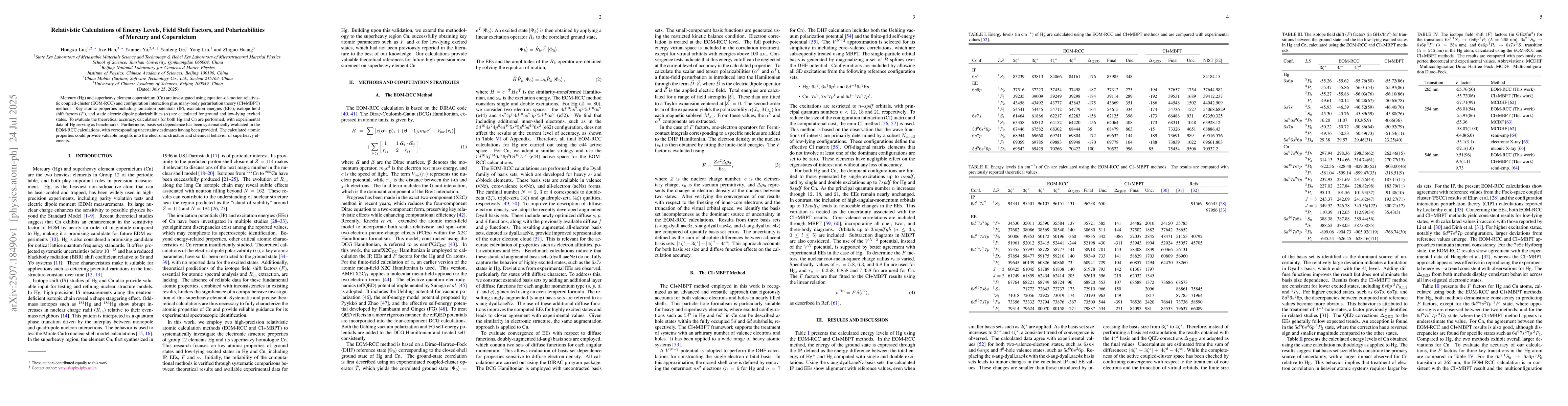 Thumbnail for Relativistic Calculations of Energy Levels, Field Shift Factors, and
  Polarizabilities of Mercury and Copernicium
