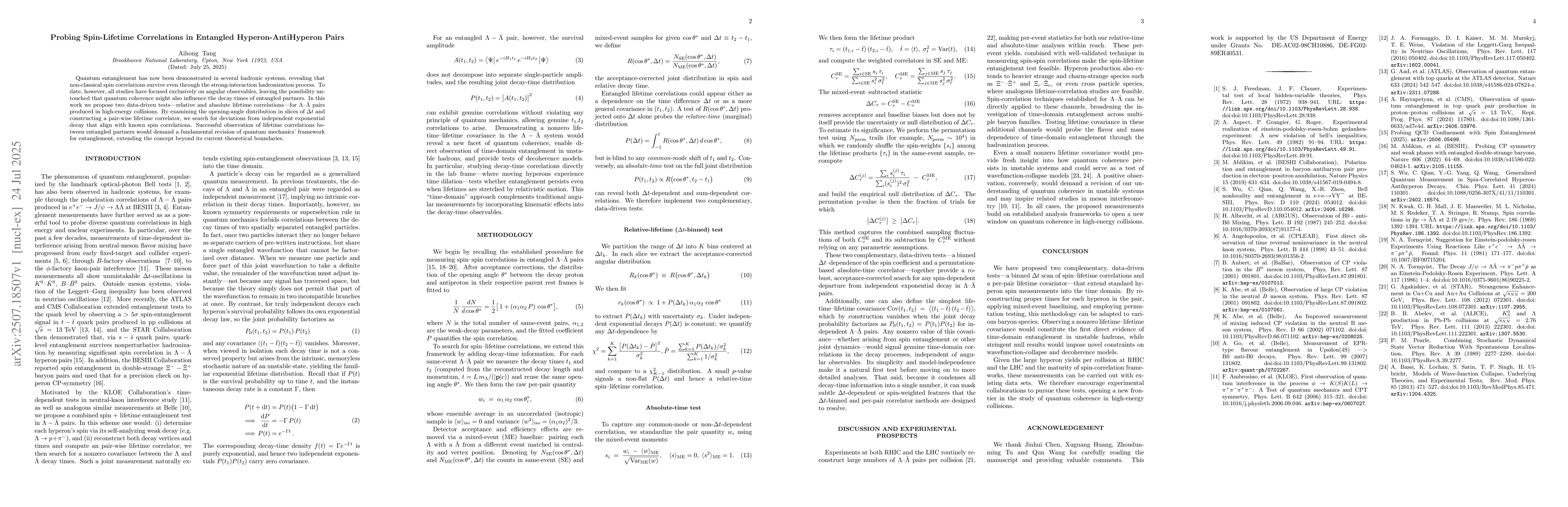 Thumbnail for Probing Spin-Lifetime Correlations in Entangled Hyperon-AntiHyperon
  Pairs
