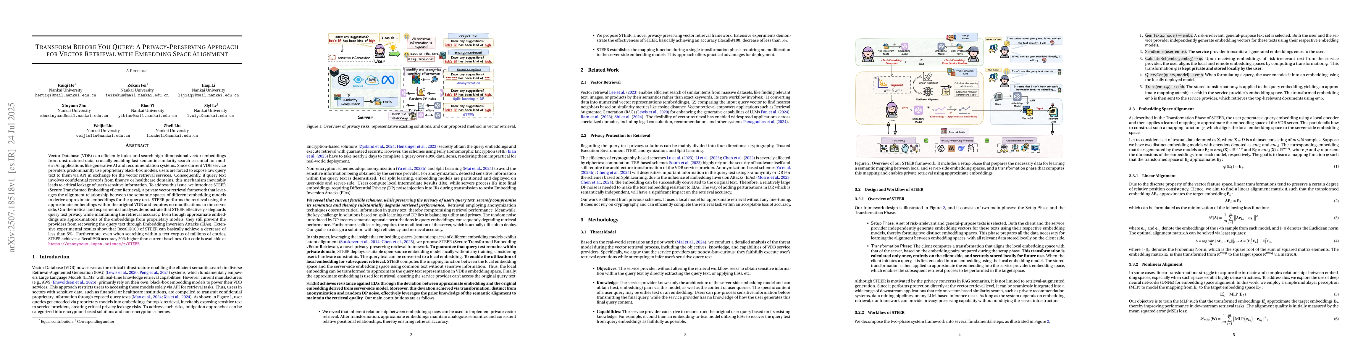 Thumbnail for Transform Before You Query: A Privacy-Preserving Approach for Vector
  Retrieval with Embedding Space Alignment