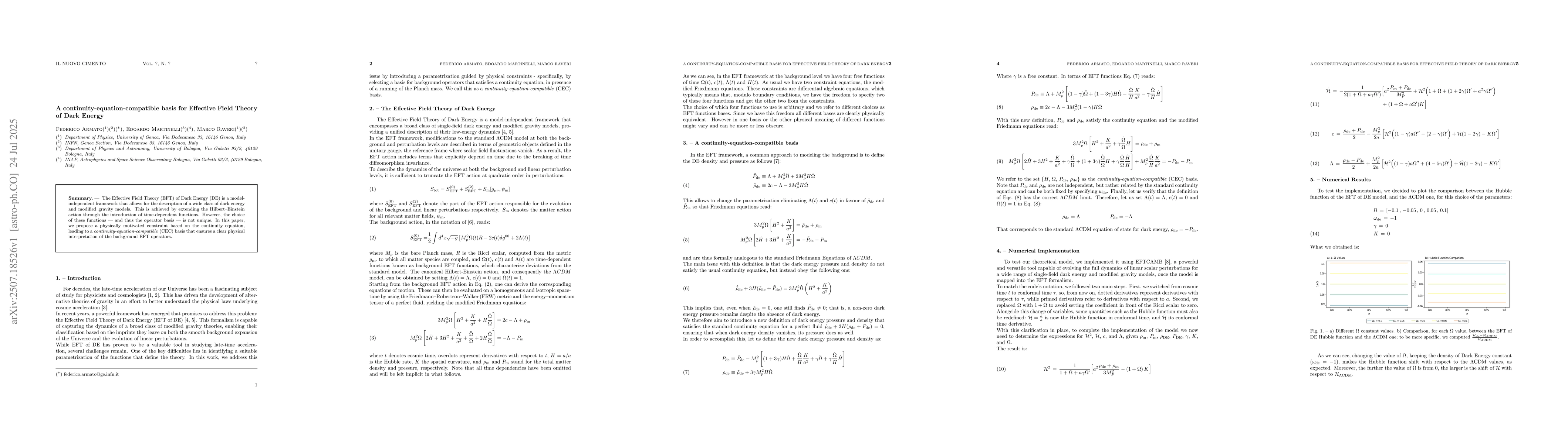 Thumbnail for A continuity equation compatible basis for Effective Field Theory of
  Dark Energy