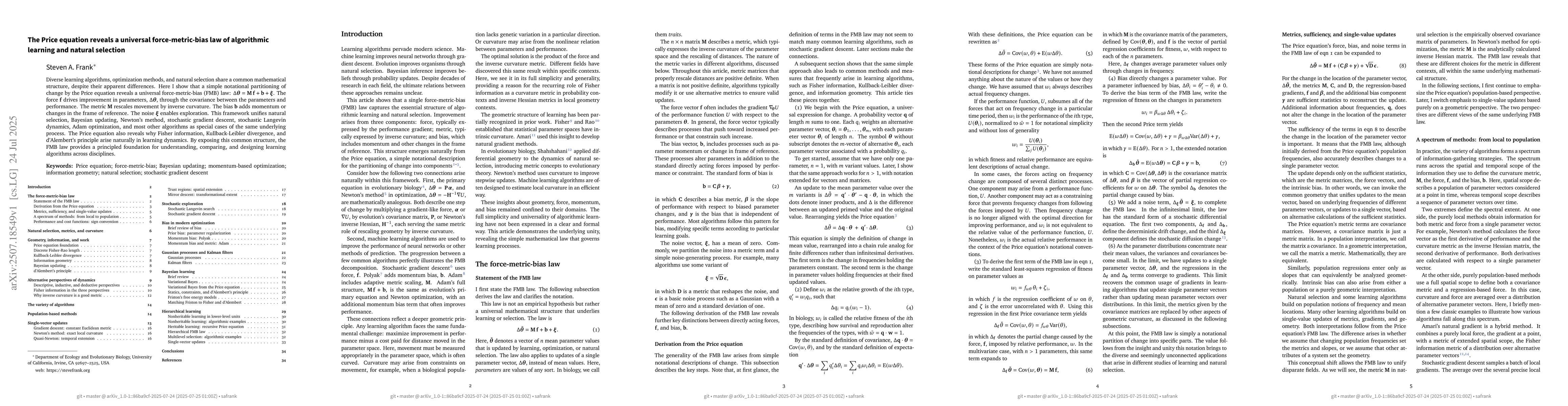 Thumbnail for The Price equation reveals a universal force-metric-bias law of
  algorithmic learning and natural selection