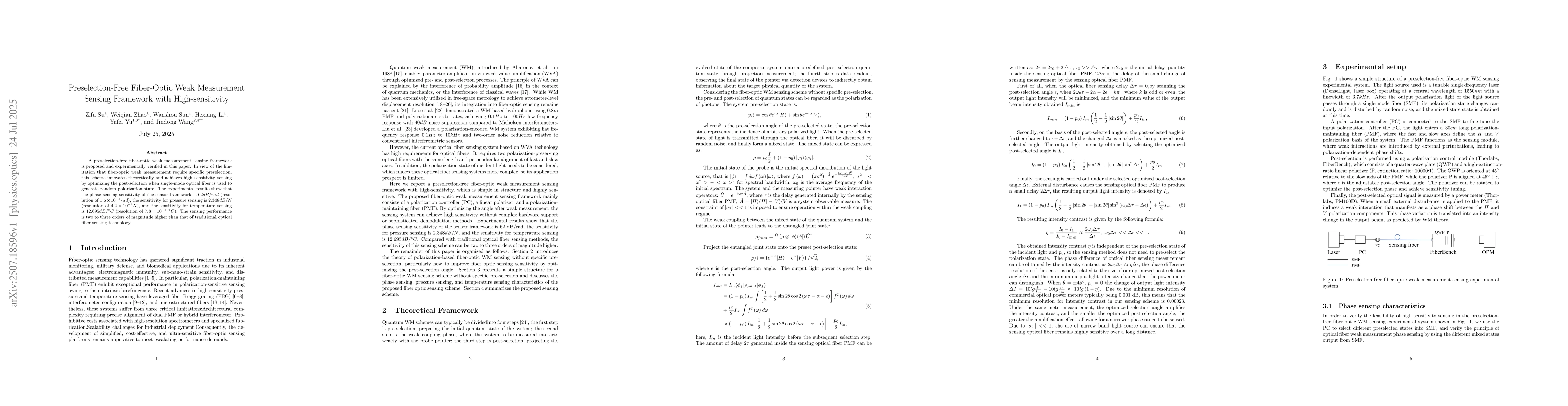 Thumbnail for Preselection-Free Fiber-Optic Weak Measurement Sensing Framework with
  High-sensitivity