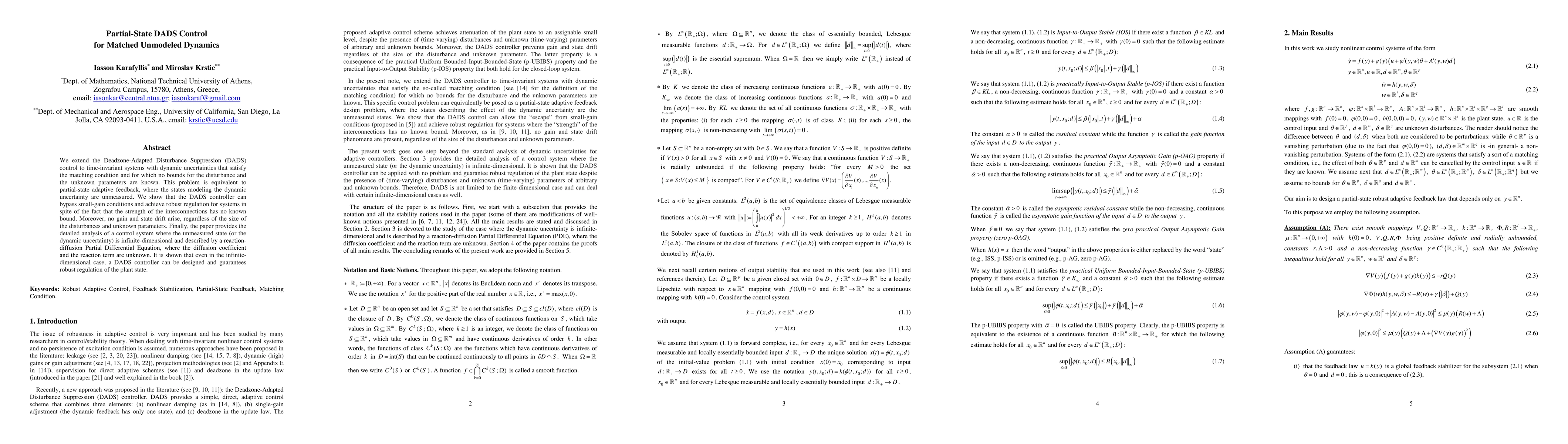 Thumbnail for Partial-State DADS Control for Matched Unmodeled Dynamics