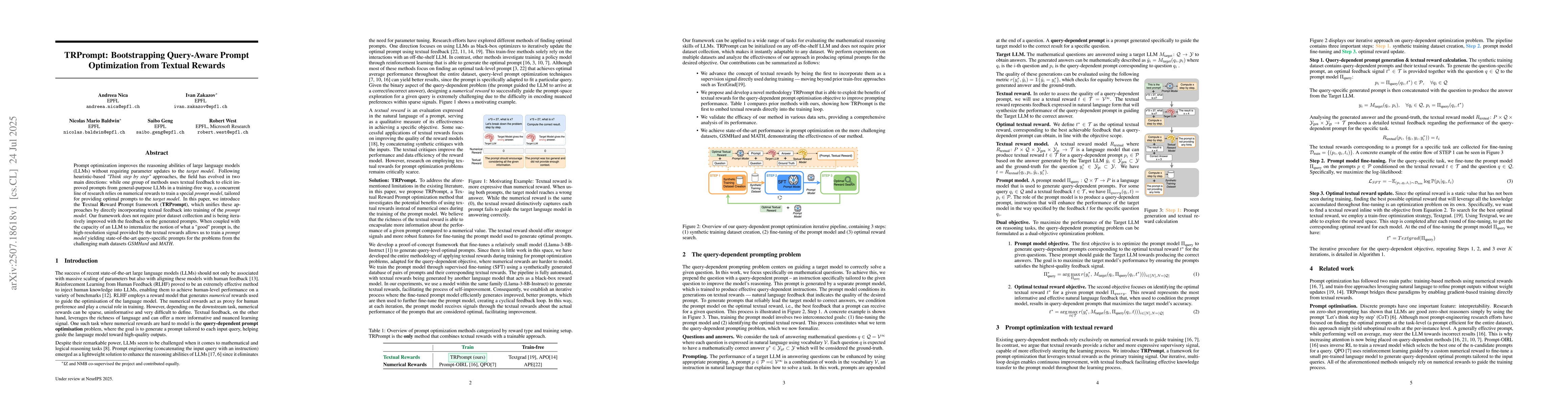 Thumbnail for TRPrompt: Bootstrapping Query-Aware Prompt Optimization from Textual
  Rewards