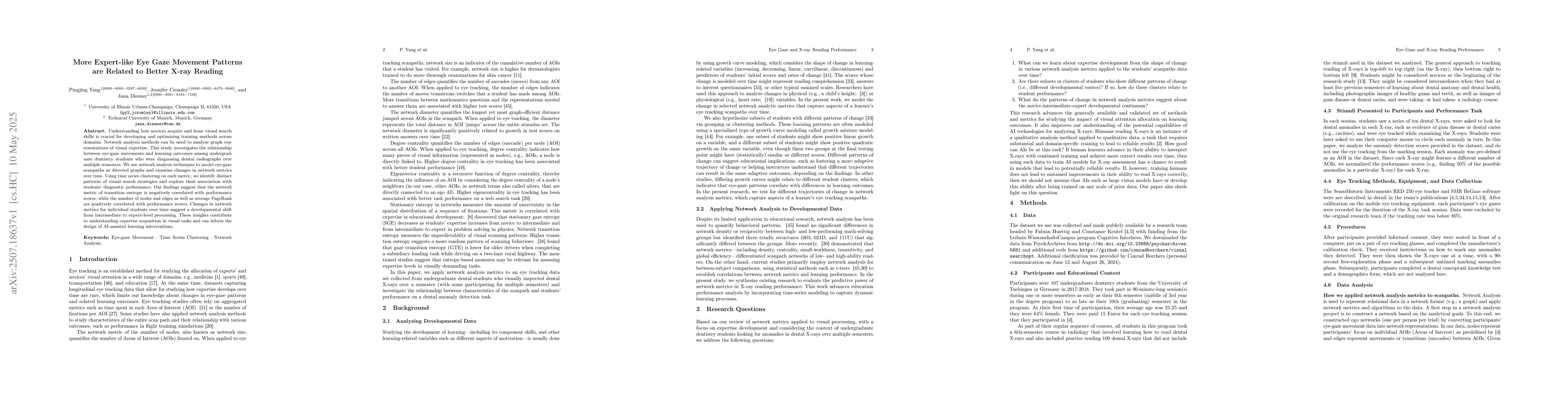 Thumbnail for More Expert-like Eye Gaze Movement Patterns are Related to Better X-ray
  Reading