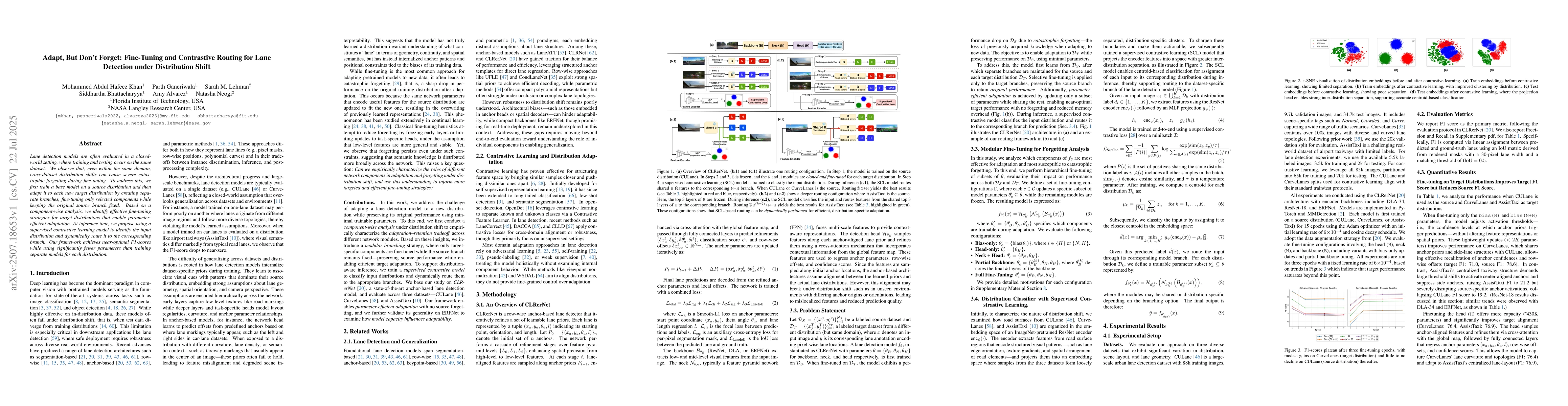 Thumbnail for Adapt, But Don't Forget: Fine-Tuning and Contrastive Routing for Lane
  Detection under Distribution Shift