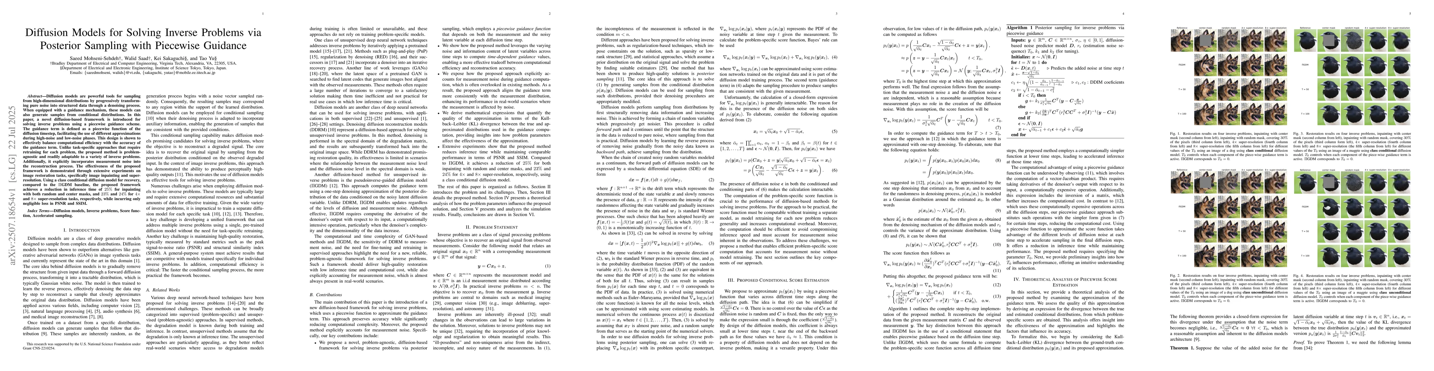 Thumbnail for Diffusion Models for Solving Inverse Problems via Posterior Sampling
  with Piecewise Guidance