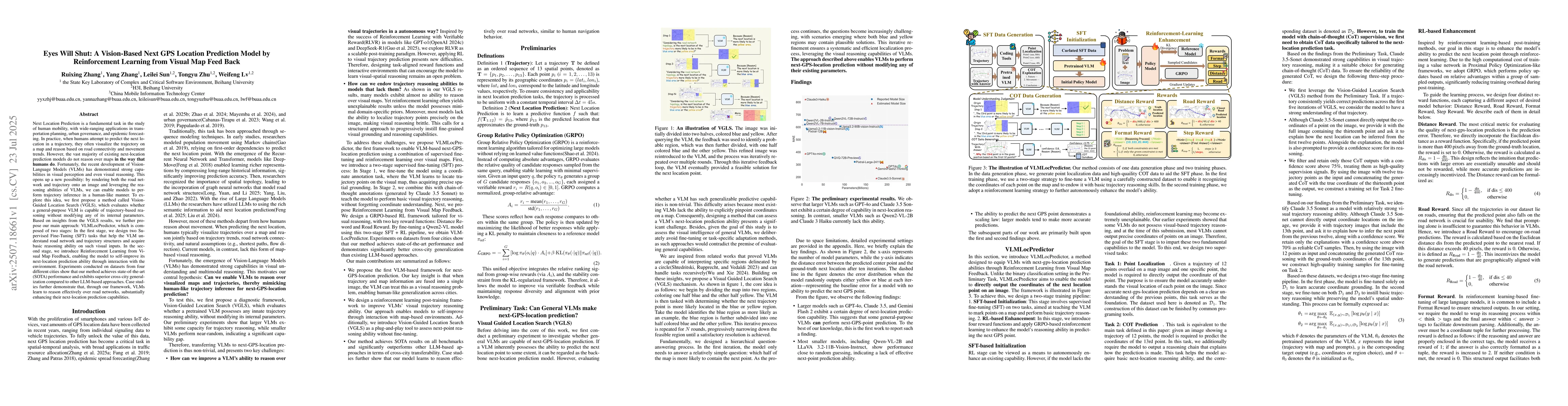 Thumbnail for Eyes Will Shut: A Vision-Based Next GPS Location Prediction Model by
  Reinforcement Learning from Visual Map Feed Back